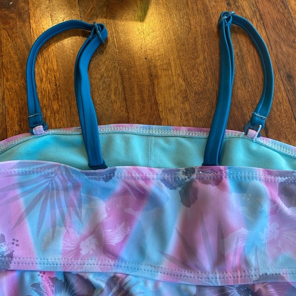 Justice Girls bikini pink and turquoise floral pattern size 12 - Picture 6 of 15